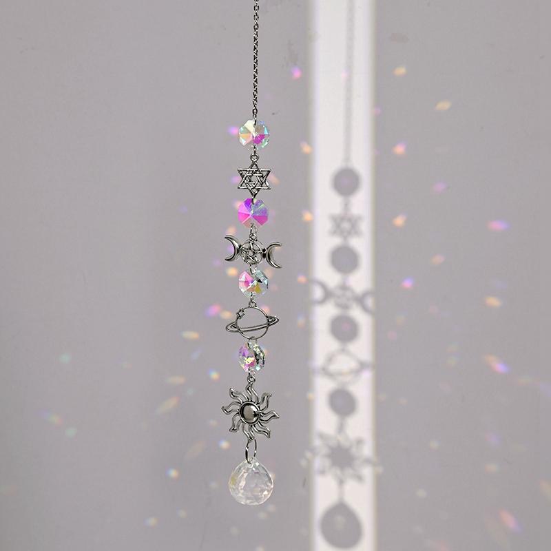 Suncatcher Crystal Prism Wind Chimes Hanging Pendant Rainbow Light Catcher Octagon Beads Jewelry Window Garden Home Decor