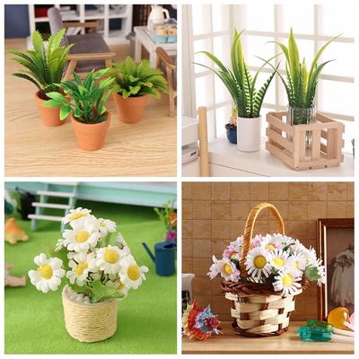 Fairy Garden Doll Accessories Miniature Greenery Bonsai Dollhouse Plant Potted Mini Floral Basket
