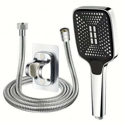 Cabezal de ducha ajustable con botón cuadrado Cabezal de ducha potenciador plateado Salida de agua engrosada Juego de cabezal de ducha