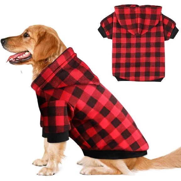 Plaid Dog Hoodie Sweatshirt Sweater for Large Dogs Cat Puppy Clothes Coat Warm and Soft(L)
