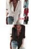 2026 Autumn European & American Solid V-Neck Loose Cotton Long Sleeve Women's Top