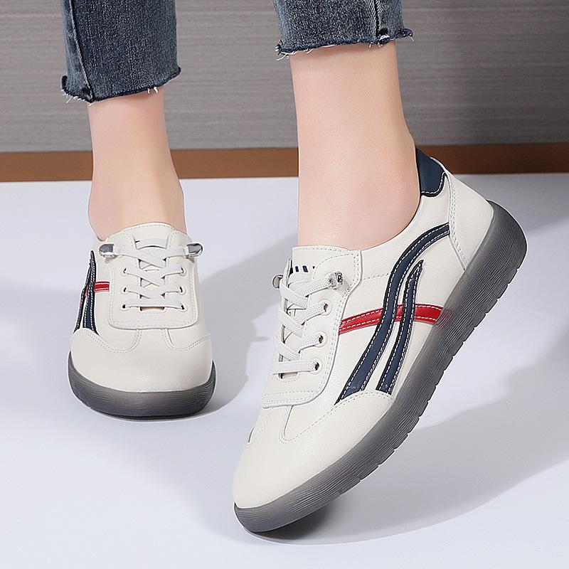 Genuine Leather White Shoes for Women's Spring New Sports Shoes Casual Versatile Jelly Soft Sole Korean Single Shoes