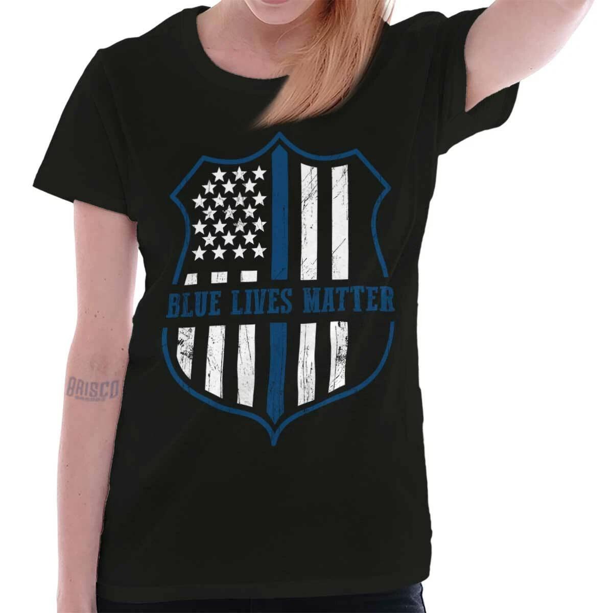 Pro Police Badge Flag Law Enforcement Hero Womens Top Junior Graphic Tee XXXL