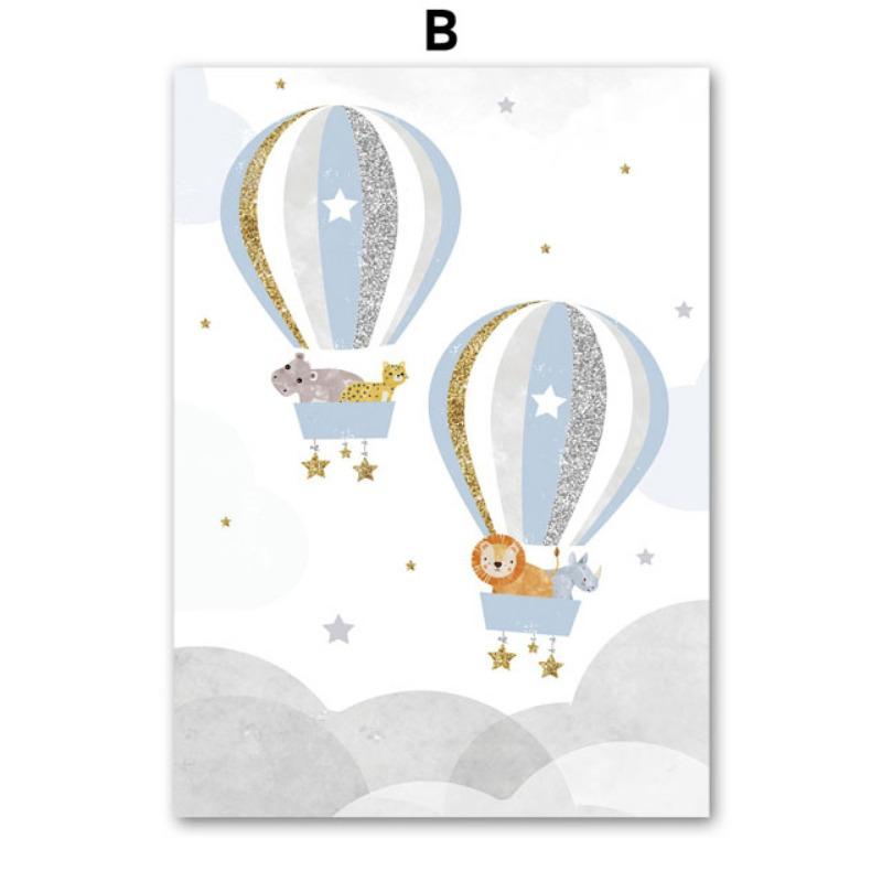 

Воздушный шар, радуга, жираф, лев, слон, настенное искусство, холст, картина, скандинавские постеры и принты, картины, декор детской комнаты для малышей 21cm×30cm NoFrame