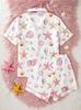 Girls Starfish Print Pajamas Set Button-Down Short Sleeve Top Shorts Sleepwear for 14-16Y