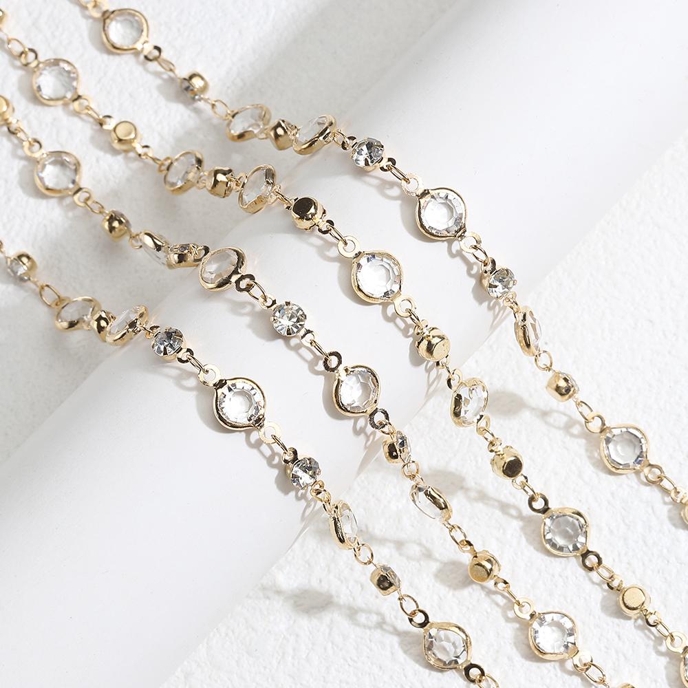 

1meter Fashion Colorful Crystal Beads Chains Glass Rhinestone KC Gold Color Chain for jewelry Making DIY Gift Women Wholesale