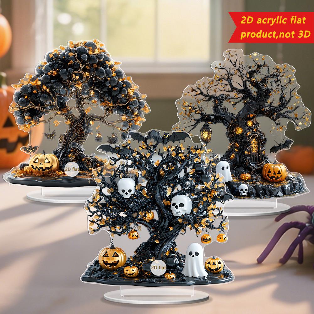 2D Acrylic Halloween Scary Pumpkin Ghost Tree Home Living Room Desktop Ornaments Halloween Holiday Decoration Props