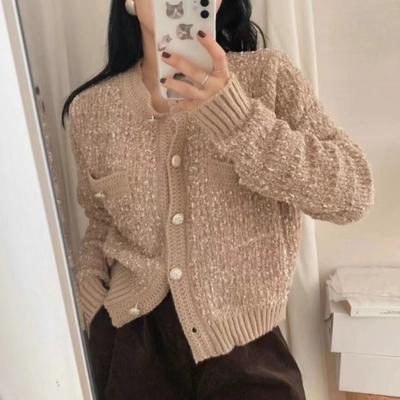 Autumn New Round Neck Single-breasted Cardigans Women Long Sleeve Casual Vintage Knitted Sweater Women Jackets Loose Slim Fit Ladies Cardigan 25236