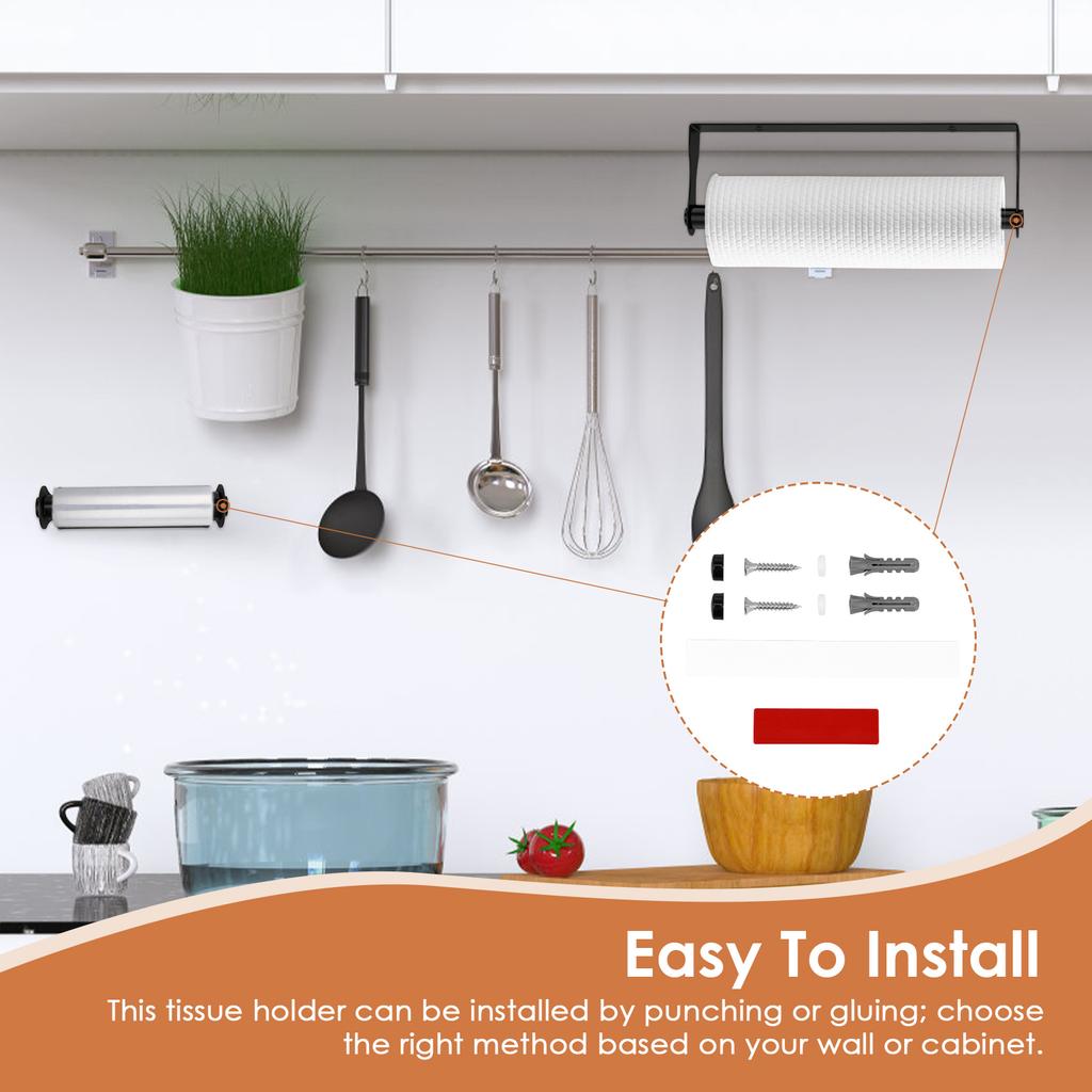 2Pcs Paper Towel Holder Stainless Steel Wall-mounted Kitchen Roll Holder Square Paper Towel Rack Under Cabinet for Home Bathroom