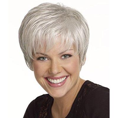 Ladies Silver Grey Wig Short Natural Curly Synthetic Wigs for White Women Mommy Wig for Daily Natural Looking Heat Resistant Fiber