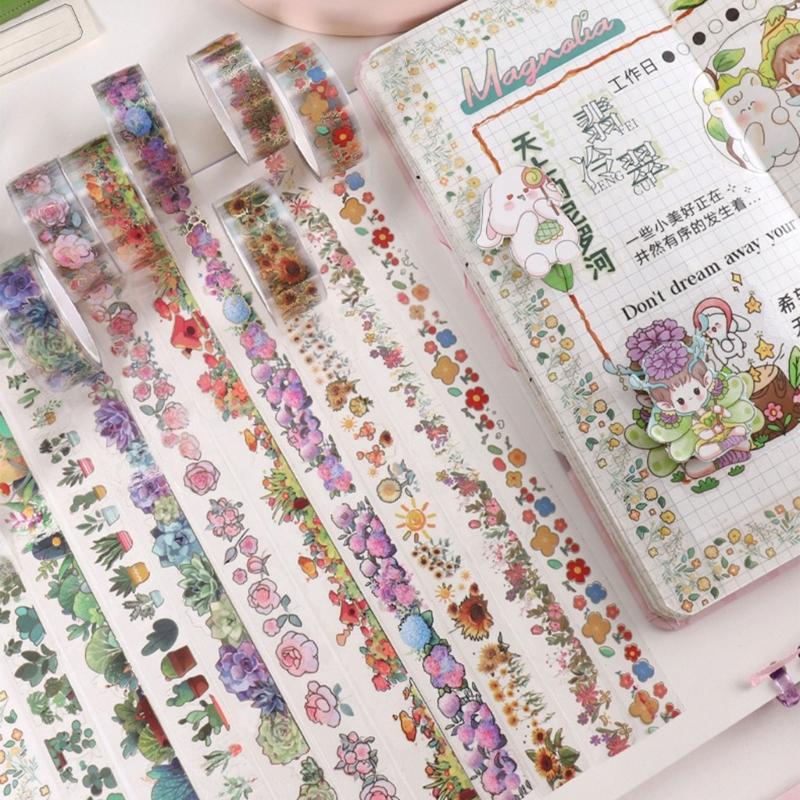 12 Rollen Blumendrahtband 15mmX2M Dekoband Ästhetisches PET-Band für Scrapbooking Journal Notizbuch Album Handyverpackung