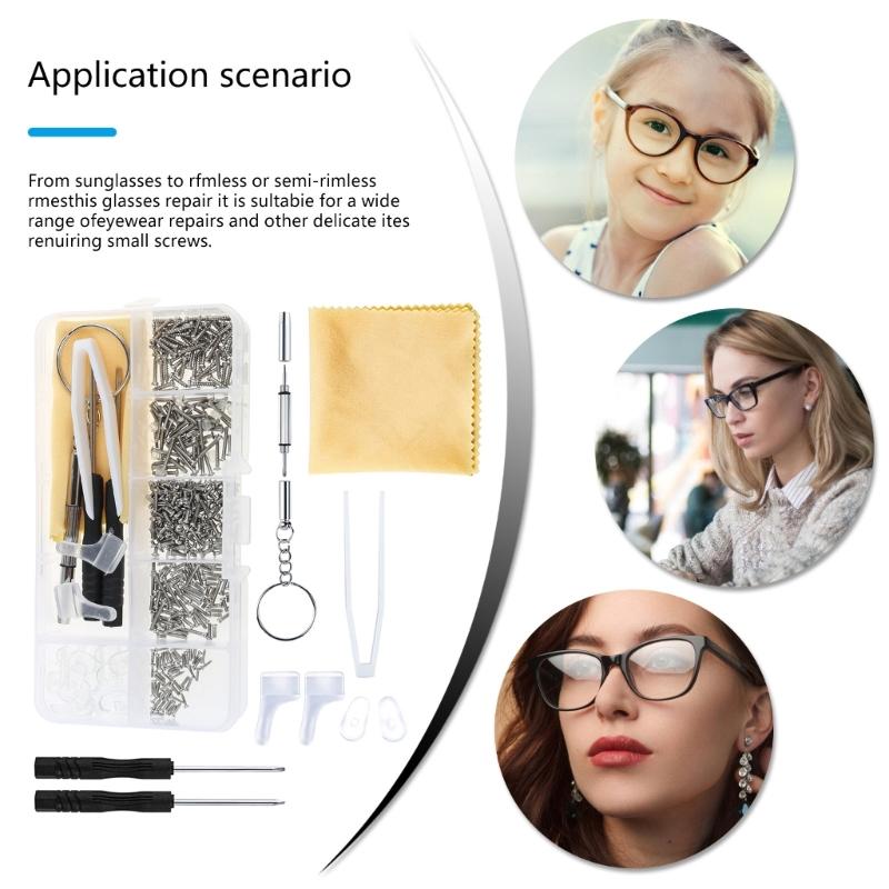 Brillenreparatursets Brillenreparaturwerkzeug mit Schrauben, Nasenpads und Werkzeug Komplettes Brillen- und Sonnenbrillen-Reparaturset