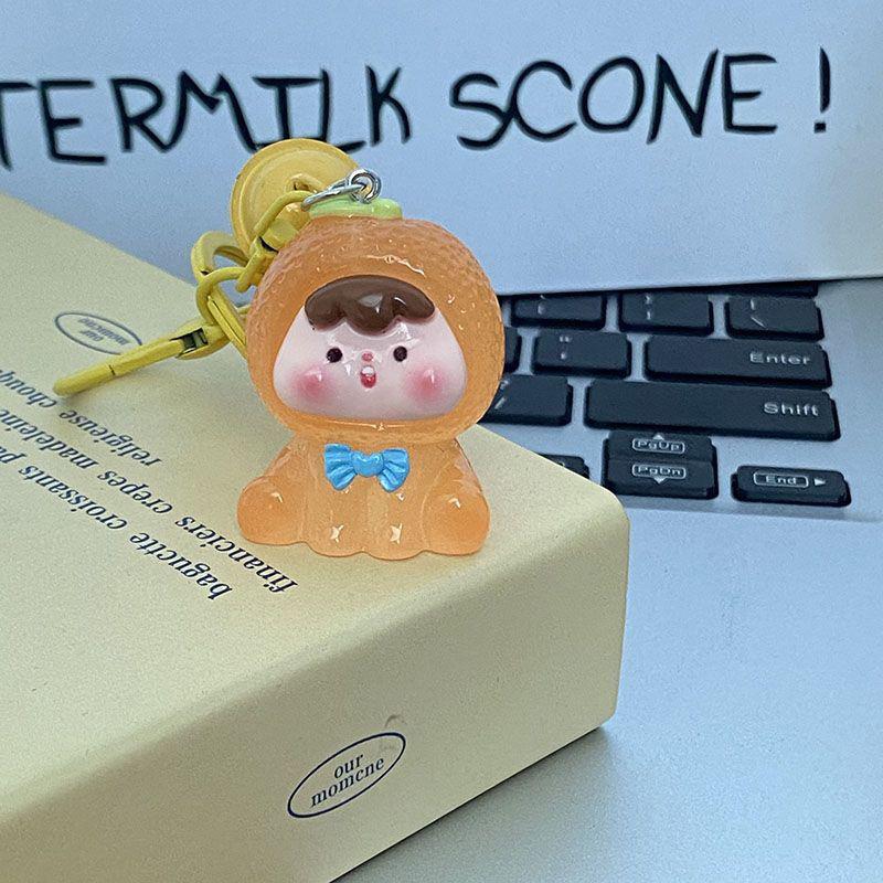 Kawaii Fruit Strawberry Orange Durian Resin Keychain Pendant Crafts Cute Doll Keychain Backpack Decoration Accessories Gifts