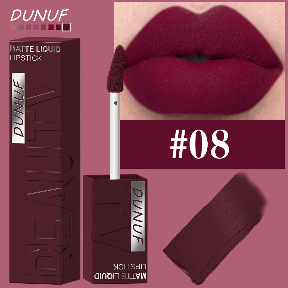 

DUNUF 8-color matte velvet smooth easy-to-apply square tube lip gloss waterproof three-dimensional plumping lipstick