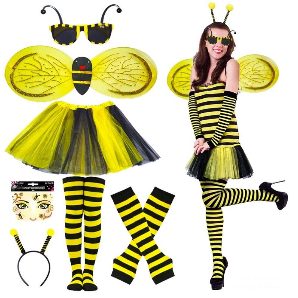 Costume Wings Bumblebee Costume Striped Knee Stocking Bee Dress Up Set Children's Parties