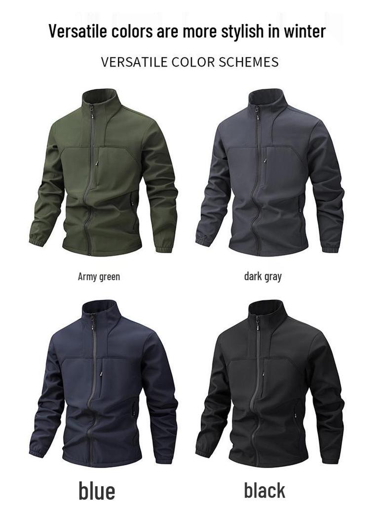 Men's Softshell Fleece Jacket for Autumn/Winter - Stand Collar, Casual Outdoor Mountaineering Coat