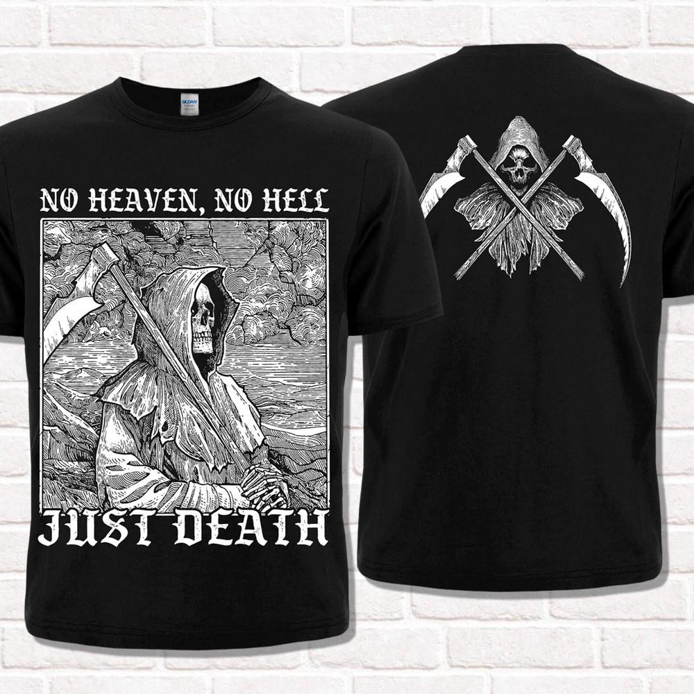 

Death with scythe black T-Shirt, No Heaven No Hell Just Death. 666, Grim Reaper. 4XL