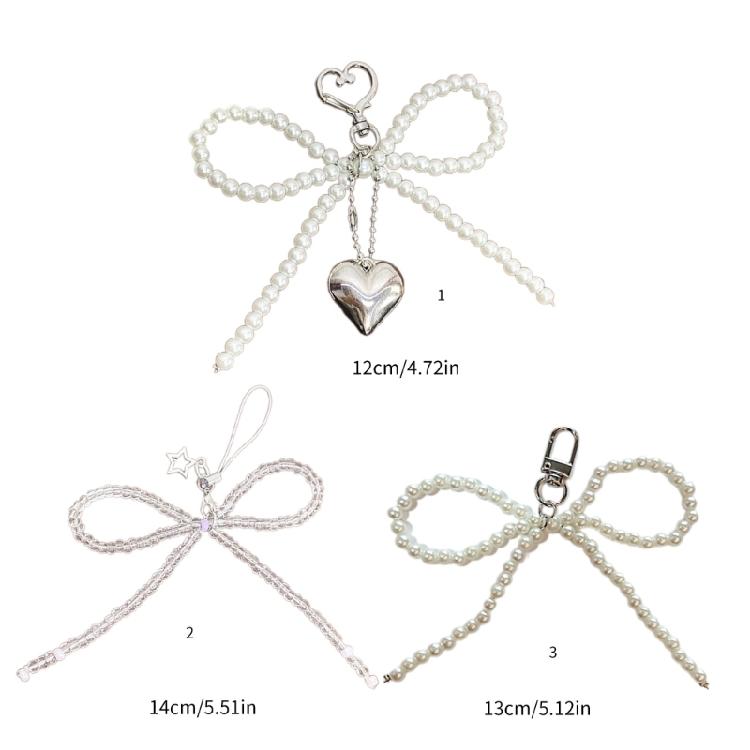 Unique Keyring Decoration with Bead Bowknot Heart Decorative Keychain for Bag