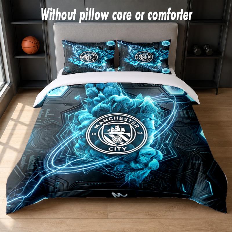 Manchester City Design Bed Bedding Set 1 Duvet Cover + 2 Pillowcases Soft Breathable Household Bed Linens