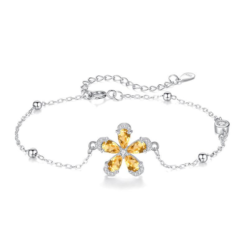 Summer Cherry Blossom Crystal Stone Jewelry S925 Sterling Silver Bracelet Natural Crystal