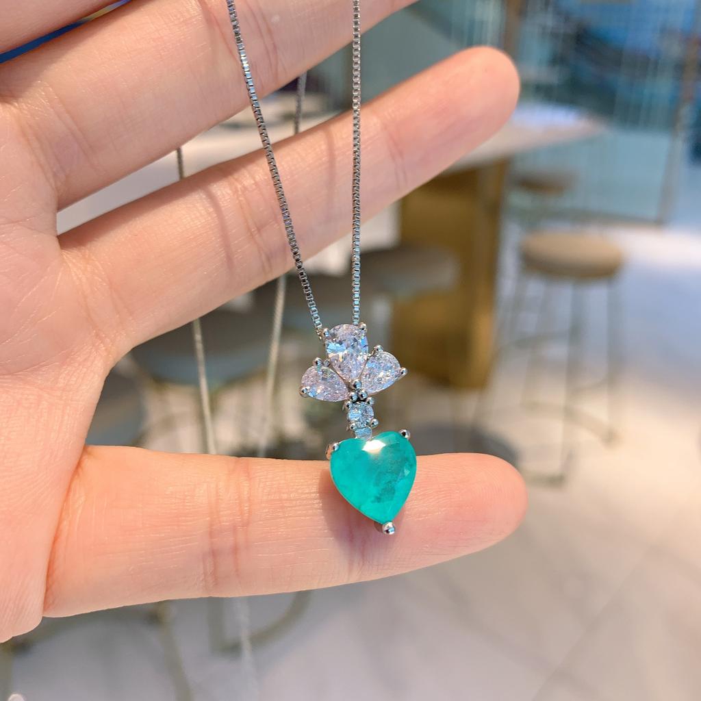 Jewelry Popular Anti-Paraiba Love Heart Pendant Stud Earrings Set Stone 10 * 10