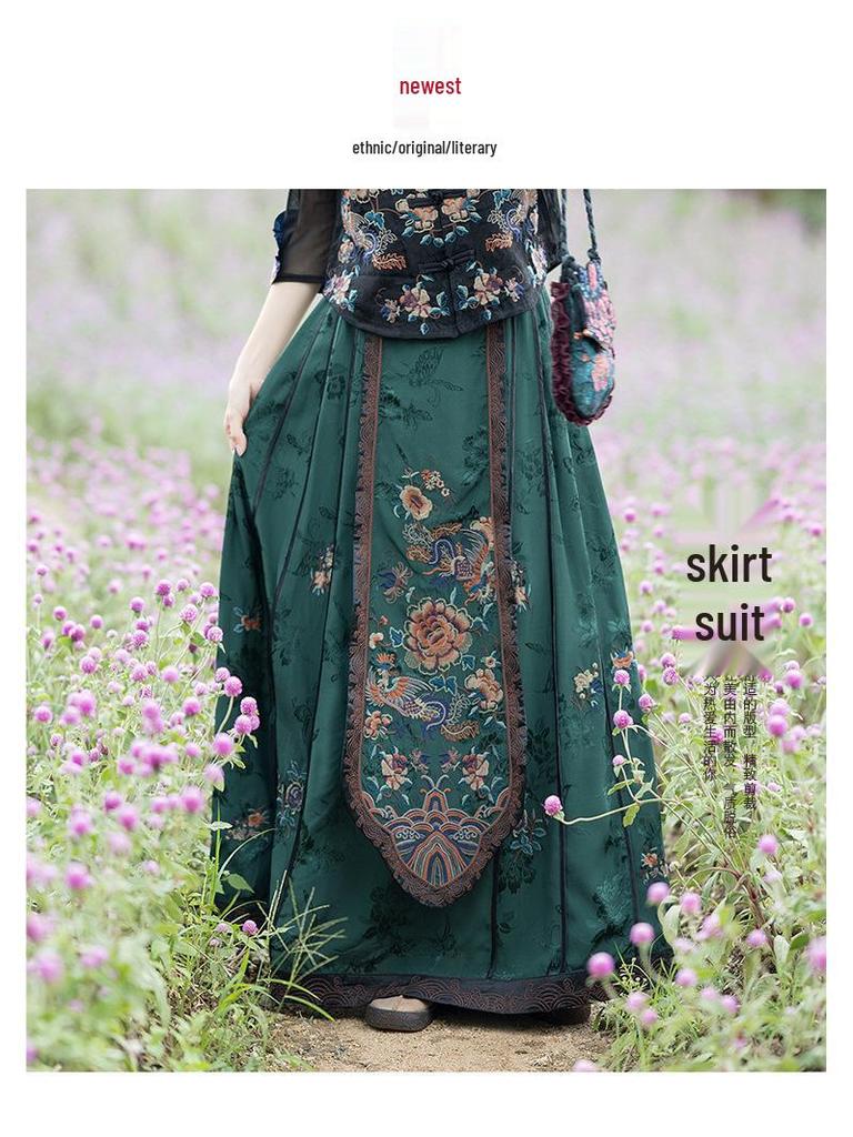 2025 Ethnic Style Women's Chinese Retro A-line Long Skirt with Heavy Embroidery