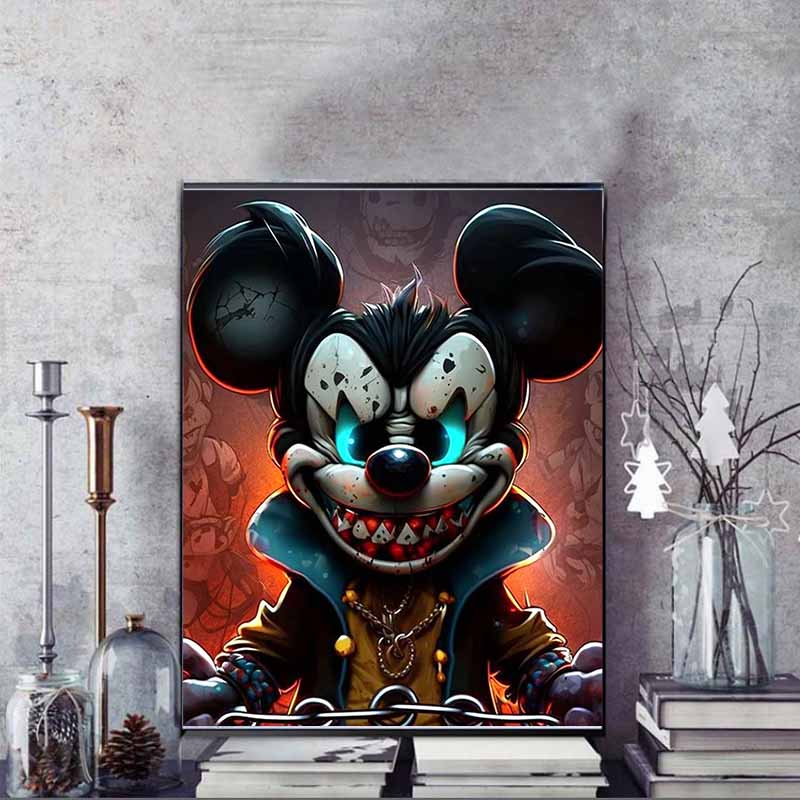 Disney Diamond Painting Dark Style Mickey Mouse Trendy Art Painting, Cartoon 5D Diamond Cross Stitch Mosaic Home Decor Gift