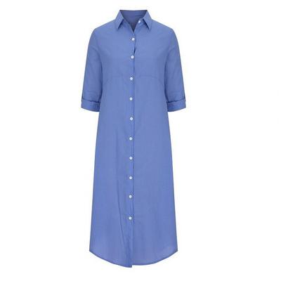 Summer Women Dress SIngle-breasted Half Sleeves Turn-down Collar Loose Solid Color Buttons Commute Daily Wear Midi Dress