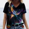 Colorful Animal Bird 3D Digital Printed Women's Casual and Comfortable V-neck Short Sleeved T-shirt