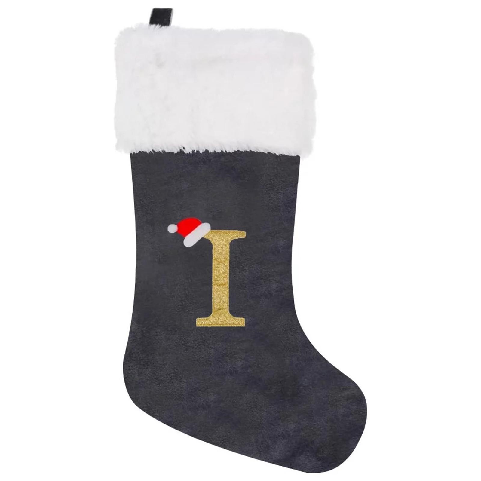 

20in Christmas Stockings Letter A~ Soft Plush Cuff Embroidered Xmas Stockings Stocking Decorations For Family Holiday Decor One Size
