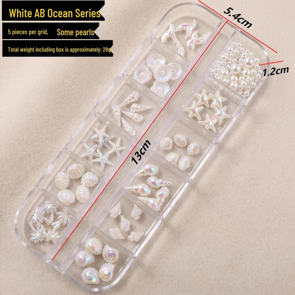 Ocean Style Seashell Nail Art Kit: 3D Shell, Starfish, Resin Ornaments with 12-Grid Box
