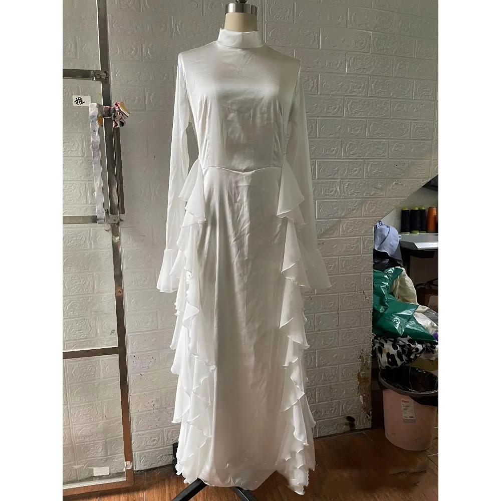 Vestido Feminino Manga Flare Babados Vestidos de Festa Muçulmanos Dubai Abaya Turquia Robe Elegante Robe Feminino Vestido Islâmico Moda Outono