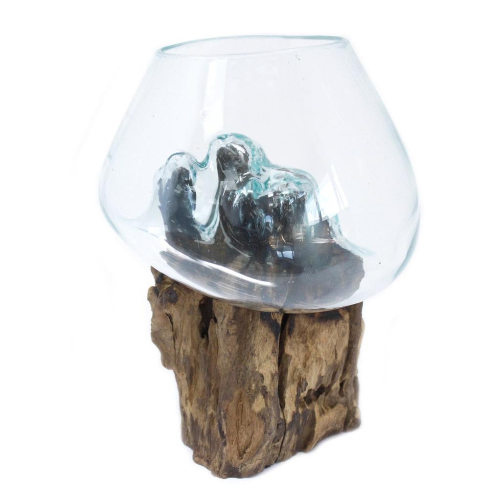 Melted Glass Bowl On Wood Stand