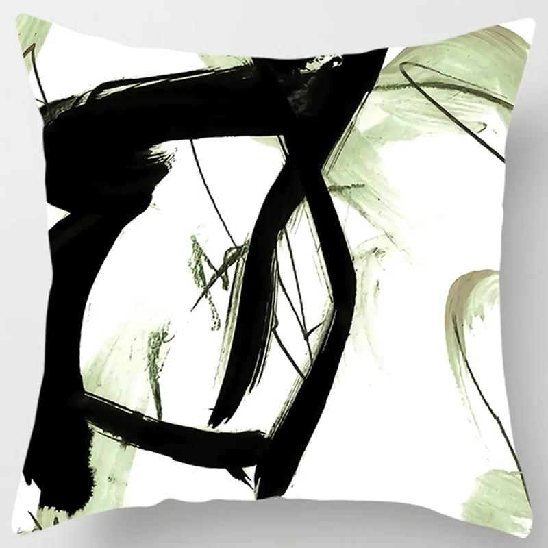 Simple Ink Style Art Printing Pattern Cushion Cover Home Living Room Sofa Decoration Polyester Square Pillow