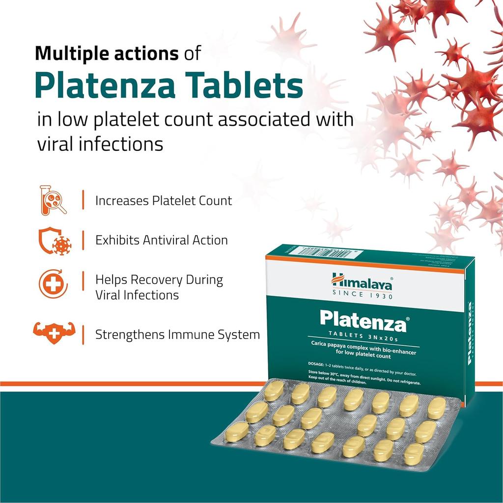 Himalaya Platenza Tablets 3x20’s Natural Wellness Support For Urinary Comfort And Healthy Platelet Balance, Herbal Supplement Pack