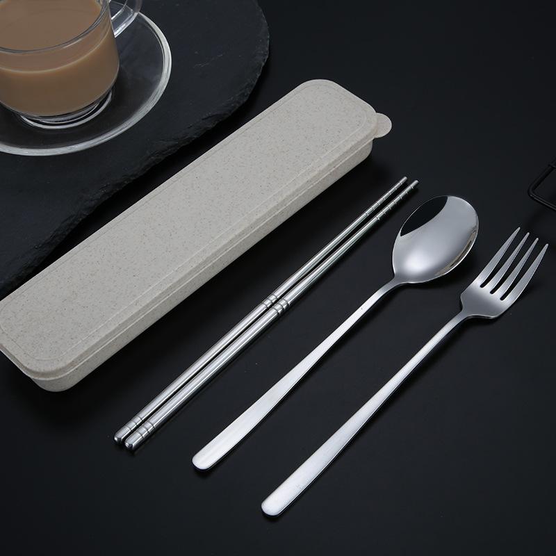 Set de tacâmuri de masă 2/3 bucăți, furculiță din oțel inoxidabil 304, linguriță, set de tacâmuri portabile, reutilizabile, cu cutie de depozitare