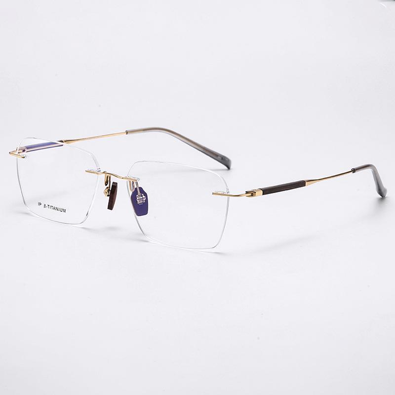 Frameless Sandalwood Titanium Glasses with Flat Lenses, Myopia-Compatible, W0006