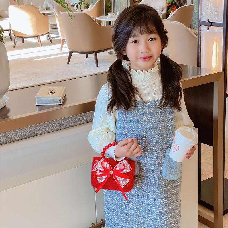 Girls Red Enchanting Shoulder Bag With Chic Bow And Tassel Accents Kids For