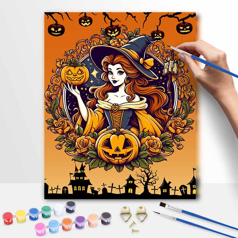 Disney oil painting art kit handmade painting diy home decoration witch pumpkin floral elegant cartoon character autumn theme painting 20x30cm