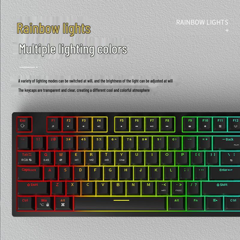 Chibao HW108 Silent Mechanical Keyboard, Red/Tea Axis, 3-Mode, Colorful Lighting for Gaming & Office.