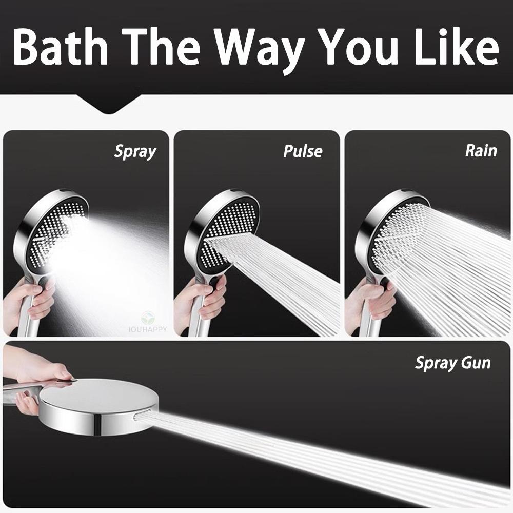 Black 15CM Big Panel 4 Modes Pressure Boost Shower Head High Pressure Large Flow Spray Nozzle Massage Shower Bathroom Accessorie