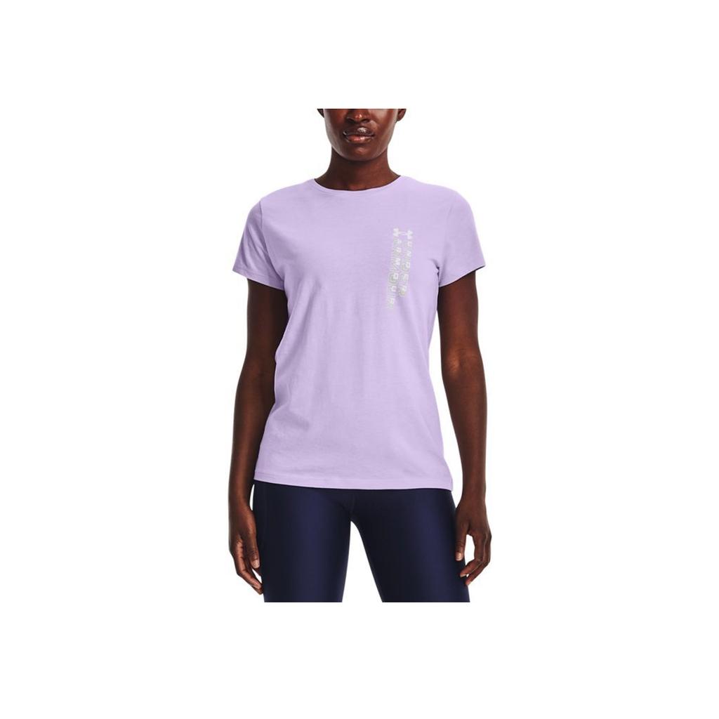 Under Armour Logo Print Solid Color Round Neck Short Sleeve T-Shirt Women T-Shirts Purple 1370760-515