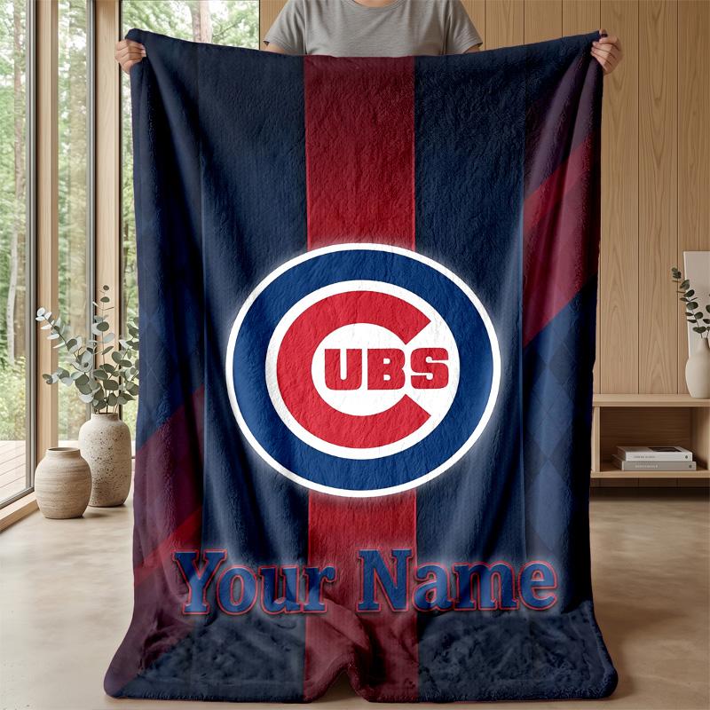 Chicago Cubs Custom Flannel Throw Blanket Print Your Name Text Soft Warm Blanket Holiday Present