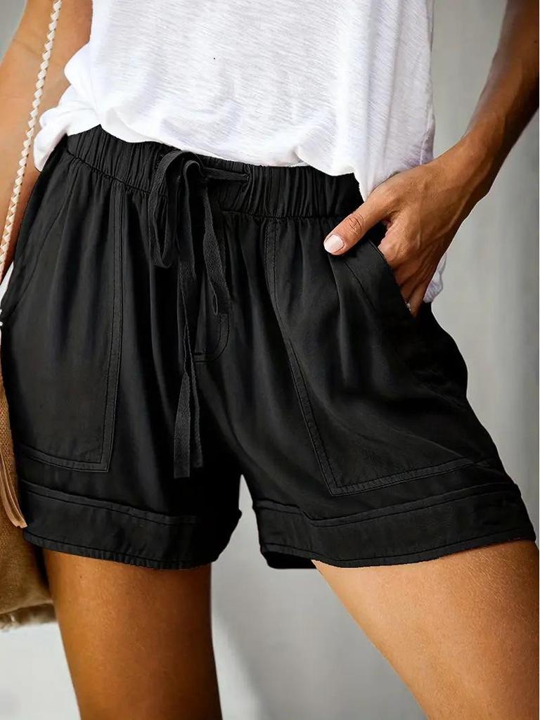 Damen High Waist Bindegürtel Casual Shorts - Sommer 2025 Europäischer Stil Weitbeinige Hosen