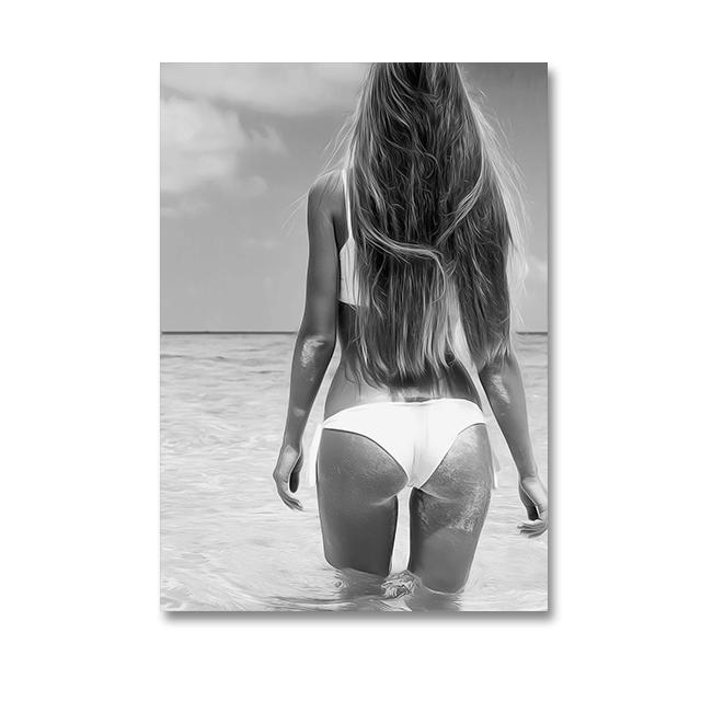 Beautiful Fashion Sexy Woman Portrait Posters and Prints Canvas Painting Black and White Wall Art Pictures for Modern Home Decor