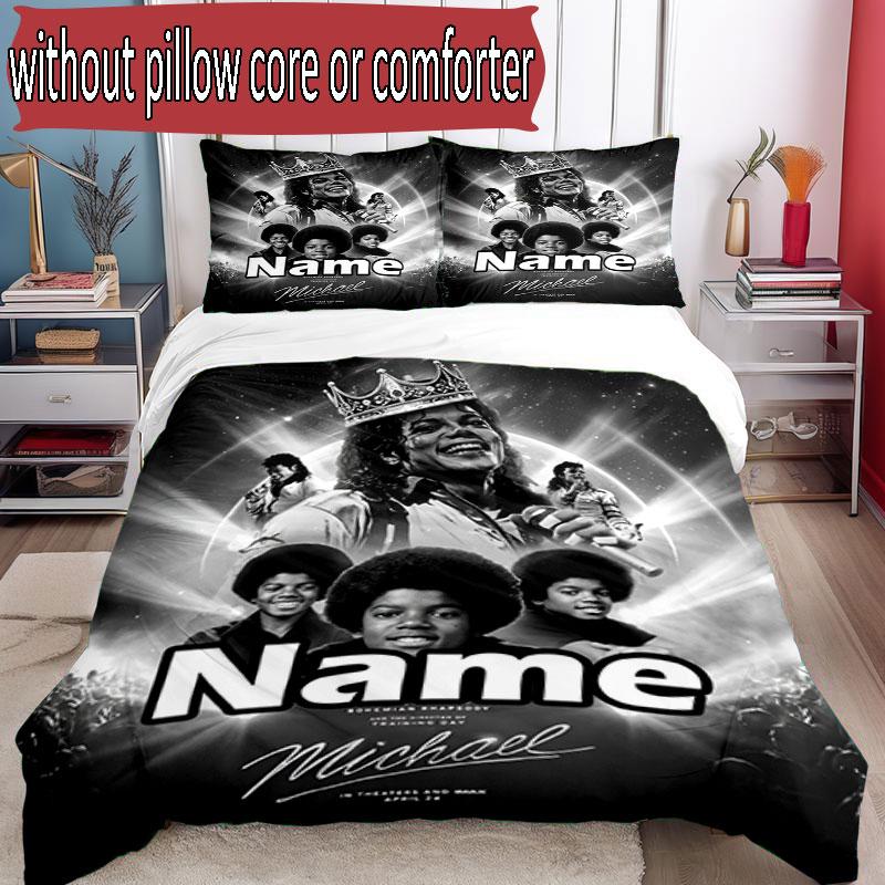 3pcs Duvet Cover Set (1*Duvet Cover + 2*Pillowcase, Without Core), Custom Name Michael Jackson Pattern Bedding Set, Home Bedroom Decor Gift