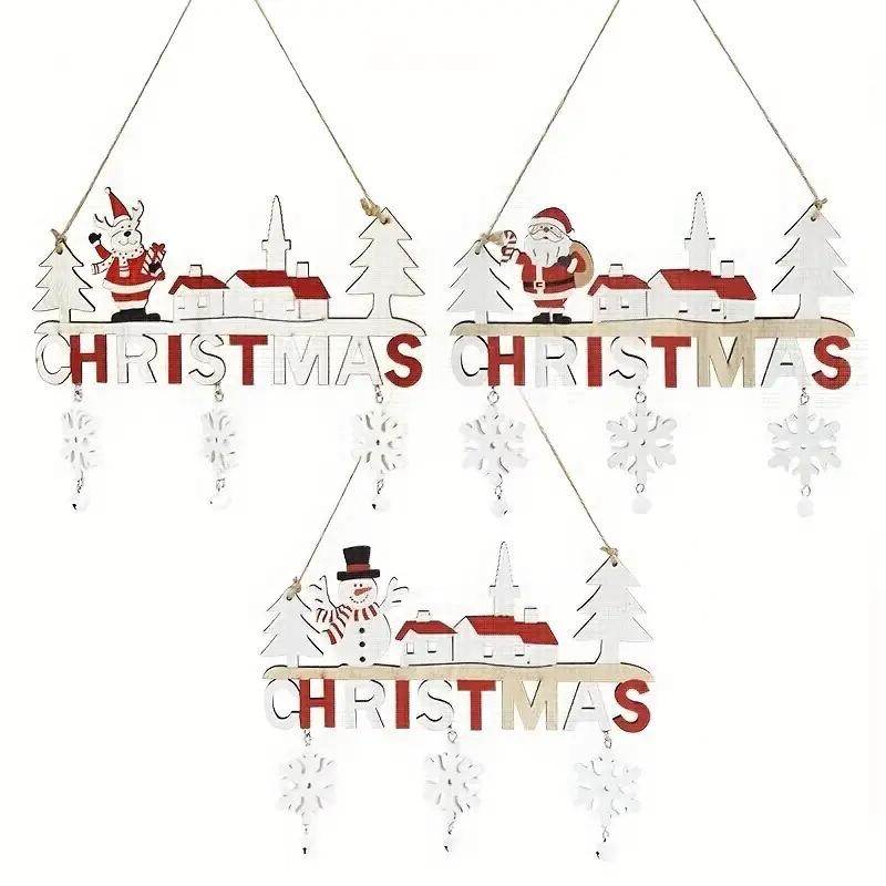 1/2/3PCS Random Wooden Christmas Door Hanging Ornaments Rustic Santa Claus for Home Happy New Year Christmas Door Pendants