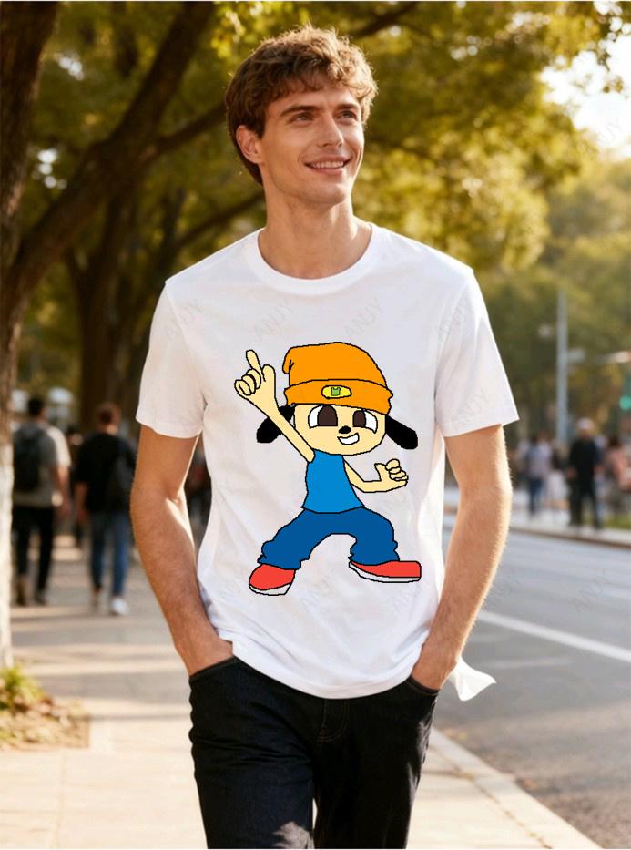 90s Rap Dog Parappa Print American Retro Loose Cotton Tshirt