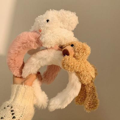 Cute Girls Plush Rabbit Bear Hair Hoop Female Cartoon Wide Plush Hairband Sweet Face Wash Headband Daily Wear Hair Accessories