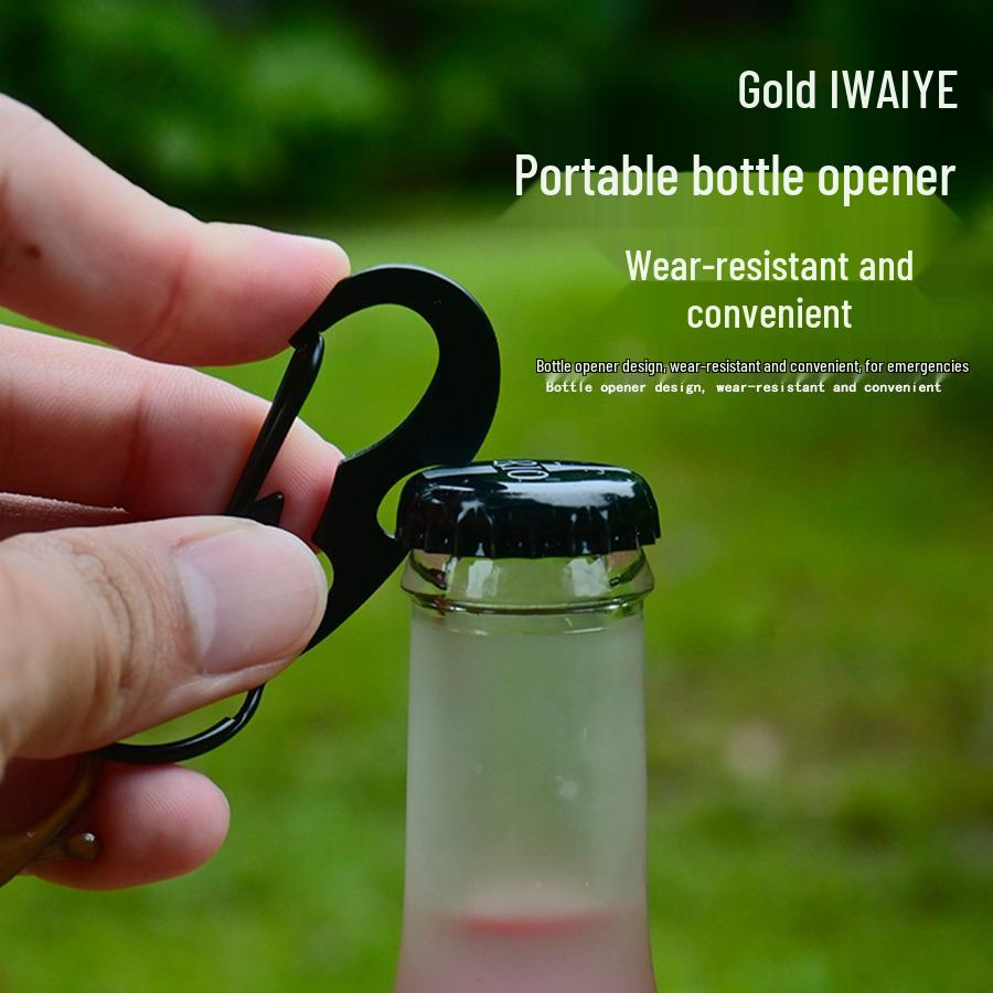 Outdoor D-Ring Carabiner: Stainless Steel Snap Hook, Multifunctional Bottle Opener, Spring Hook, Black Beetle Keychain.